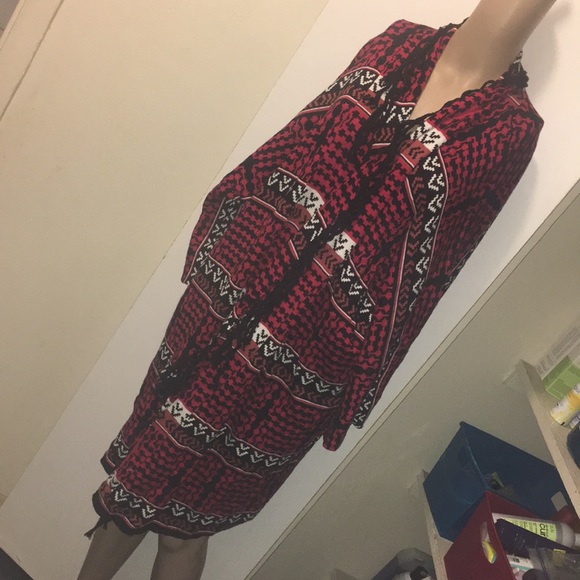 Women’s Cape Kimono Aztec print tribal fringe tassels sweater cloth fashion top - Picture 2 of 6